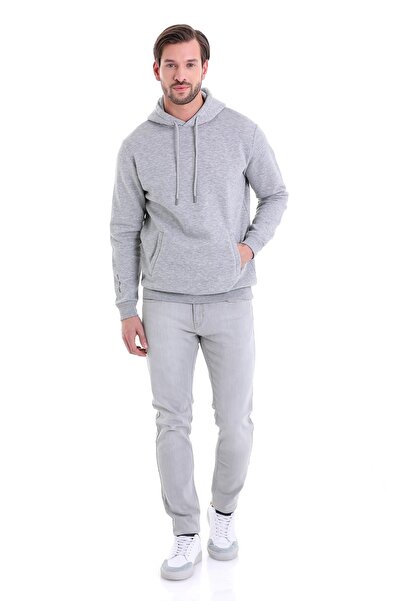 Hatemoğlu Gray Regular Fit Plain Cotton Hooded Kangaroo Pocket Sweatshirt
