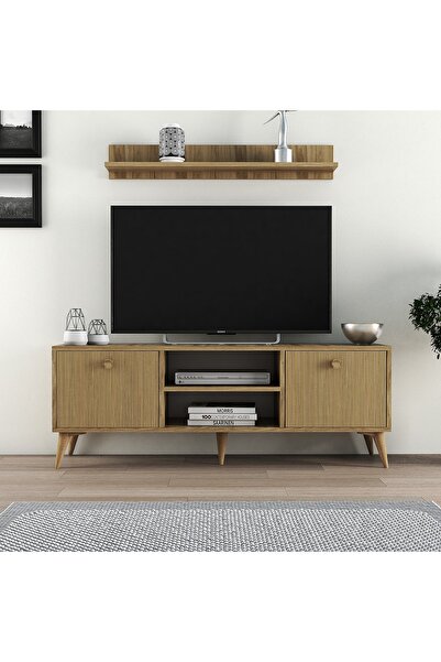 FERNISO Mobilya 138 Cm Tv Ünitesi ( Raflı ) Alba Çizgili Kapak