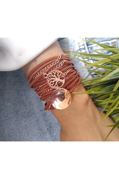 ZeynDesign Suede Brown Bronze Tree of Life Wrap Bracelet