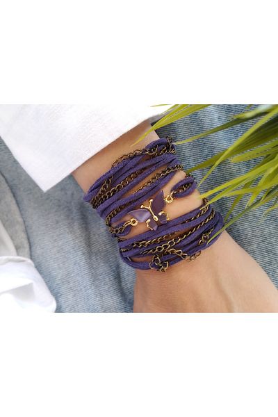 ZeynDesign Purple Butterfly Suede Wrap Wrap Bracelet