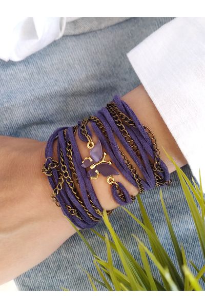 ZeynDesign Purple Butterfly Suede Wrap Wrap Bracelet