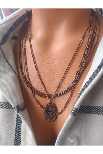 ZeynDesign Hayat Ağacı Deri Çoklu Kolye