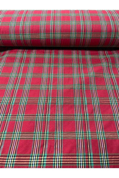 Genel Markalar Zefir Kumaş Kırmızı-yeşik Ekose Desen