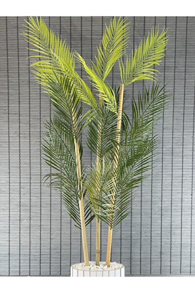 Bahçem Yapay Çiçek Palmiye Ahşap Elips Saksılı Ayaklı Areka Yapay Bitki Salon Çiçeği 18 Yapraklı 135cm