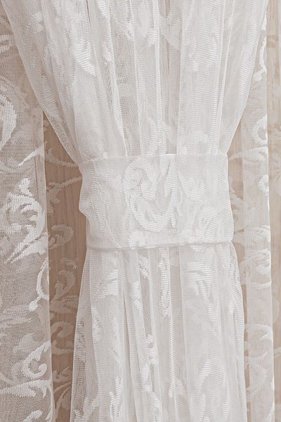 perhal perde ve halı Shawl Pattern White Knitted Inner Tulle And Background Complete Set Sparse Pleat Tulle Curtain