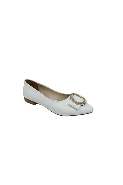 ZERHAN AYAKKABI Zerhan 118 Women's White Buckle Ballerina Shoes