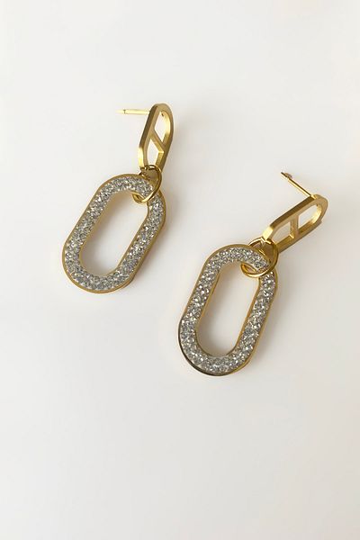 SilverStone Zircon Stone Dangle Oval Steel Earrings