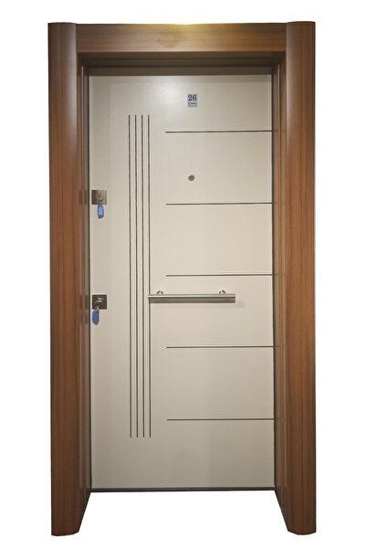 tezwood ahşap kapı sanayi Çelik Kapı Ahşap Kaplama Krem Rengi Tırnaklı Kale Kilitli Çelik Kapı Daire Kapısı Sağ Açılım