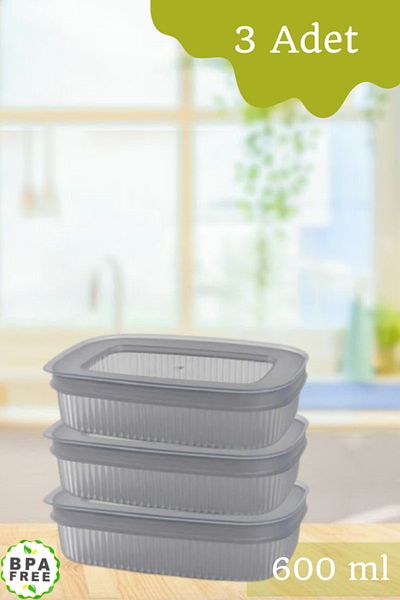 LİGROUND 3 Pieces 600 ml Transparent Refrigerator Breakfast Storage Container with Lid - Organizer - Breakfast Food Container