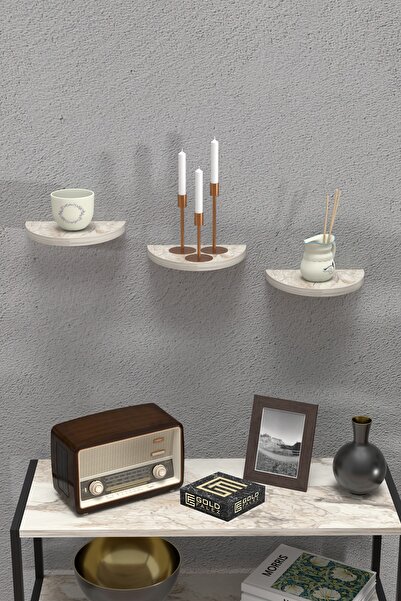 ilkal Duvar Rafı Dekoratif 3 Adet Çiçeklik Oval Efes