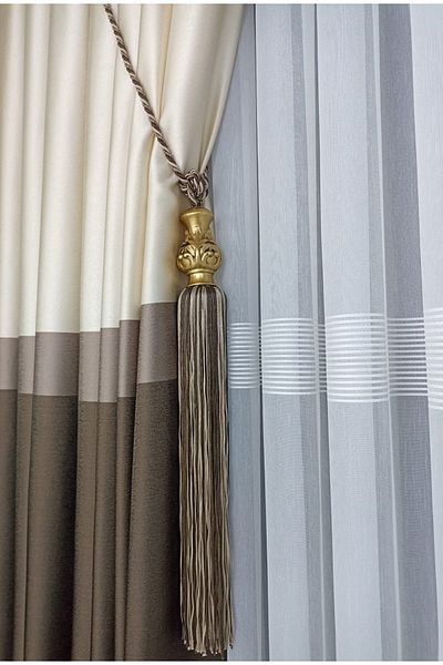 Yuka Adde Milano Panel Background Curtain Brown Cream Mink Striped Single Wing Closely Pleated Jacquard Modern 80 X 250