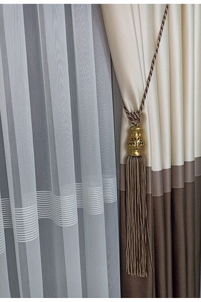 Yuka Adde Milano Panel Background Curtain Brown Cream Mink Striped Single Wing Closely Pleated Jacquard Modern 80 X 250