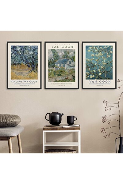 HOMEPACK Set de picturi Vincent Van Gogh din 3 piese cu cadru laminat negru Hpn105