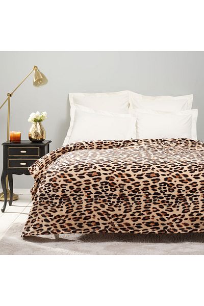 Karaca Home Leopard Brown Double Wellsoft Blanket