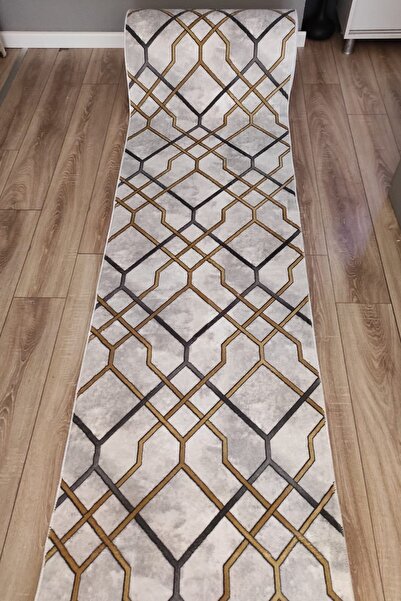 KayahanEv Kaymaz Taban Yıkanabilir Yumuşak Yüzey Kesme Halı Yolluk Canvas Gold