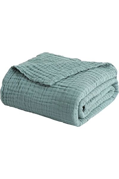 EVYA 200x220 Cuvertură de pat elegantă, verde, rece, 100% bumbac, muselină cu 4 straturi
