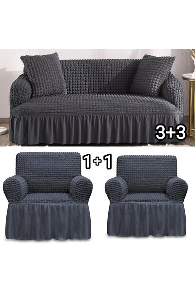 Güzel Aral Anthracite 3 3 1 1 Flexible Elastic Washable Seat Cover - Wrapped Cover