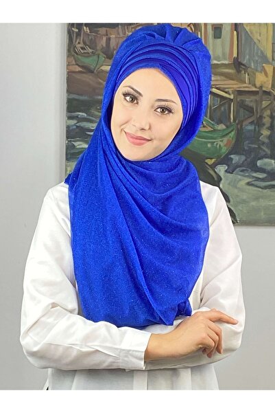 BUTİKAMBAR Topkapı Çapraz Fransız Şifon Drapeli Simli Saks Hazır Şal