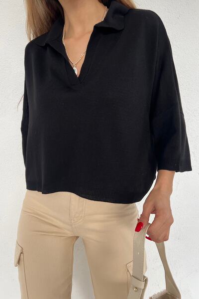 LE CARAMBOLE Γυναικεία πλεκτή μπλούζα με μαύρη λαιμόκοψη Oversize