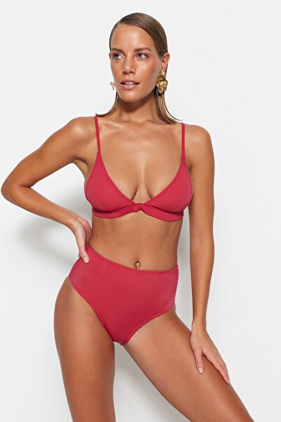 Trendyol Collection Claret Red Triangle High Waist Regular Leg Bikini Set TBESS23BT00071