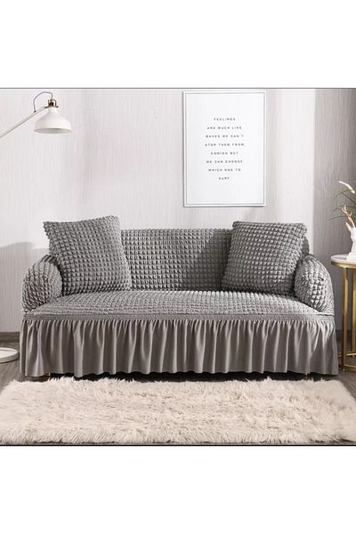 Güzel Aral Gray Single Set of 3 - Wrapped Lycra Sofa and Sofa Cover with Elastic
