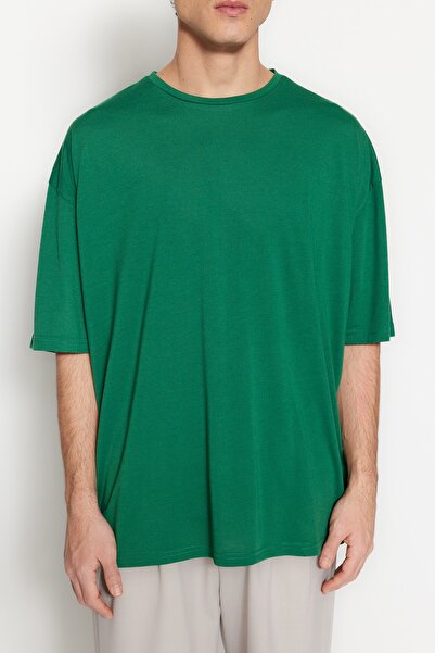 Trendyol Collection Μπλουζάκι με πράσινη γεωμετρική στάμπα oversize - λαιμόκοψη, κοντό μανίκι - TMNSS22TS0154