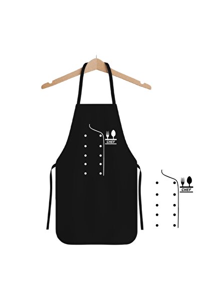 bonecim Baskılı Mutfak Önlüğü Siyah Şef Önlüğü Aşçı Kıyafeti Birinci Kalite A...