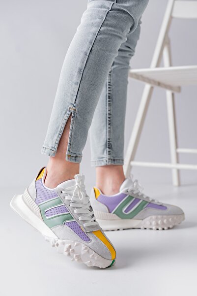 MASSOLE Lila Mix Bağcıklı Yeni Sezon Tarz Günlük Şık Premium Kadın Spor Ayakkabı