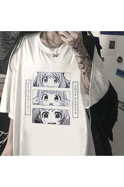 Touz Τριπλό μπλουζάκι Anya Forger με στάμπα λευκό Unisex Oversize