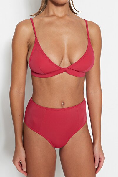 Trendyol Collection Claret Red Triangle High Waist Regular Leg Bikini Set TBESS23BT00071