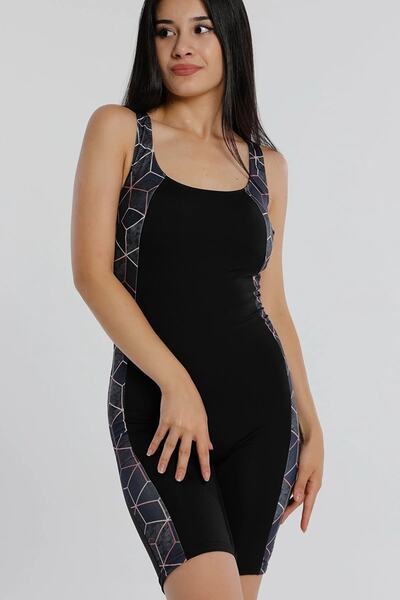 manolyabutik Striped Patterned Swimsuit with Long Shorts