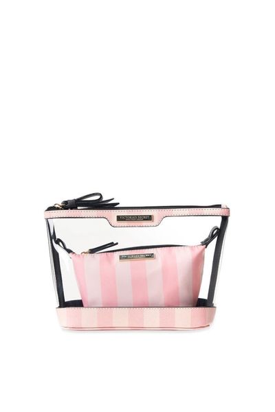 Victoria Secret Black Pink Stripped Travel Case Lingerie Bra bag