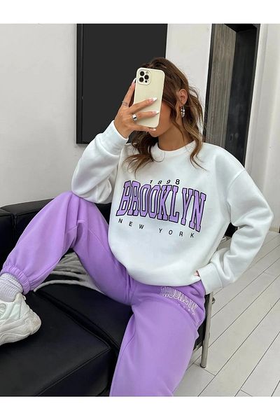 Machetta Σετ φόρμας υπερμεγέθης με στάμπα Brooklyn με 3 Thread Crew Neck