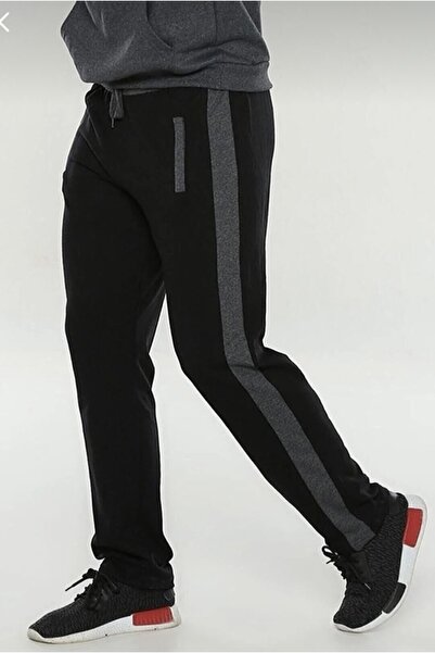 DYNAMO Erkek Siyah Büyük Beden Battal Eşofman Altı Beli Lastikli Yanlar Şeritli Klr Gym 1-19457