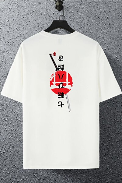 Joza Outdoors تي شيرت بتصميم كبير الحجم مطبوع عليه حرف سيف ياباني للرجال والنساء للجنسين