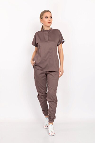 Nur Medikal Giyim المنك اللون Cagla نموذج النخبة ليكرا القاضي طوق المفاجئة الطبيب ممرضة موحدة البدلة