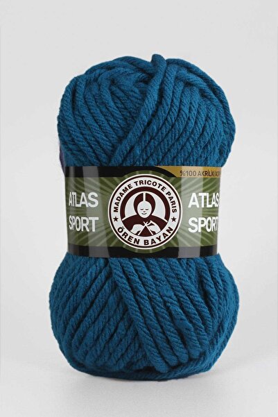 Ören Bayan أطلس سبورت 100 جرام خيط محبوك سميك أزرق بترولي (101)