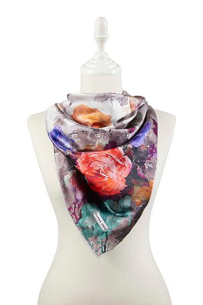 Bursa İpek Mink Flower Pattern Silky Scarf