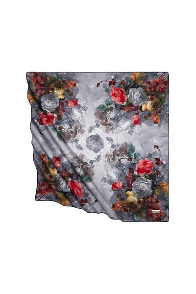Bursa İpek Black Flower Pattern Silky Scarf