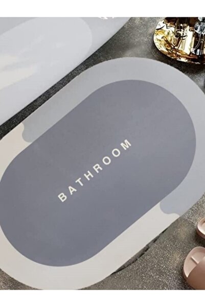 Luti Concept Süper Su Emici Kaymaz Taban Oval Banyo Paspası Diatomik Banyo La...