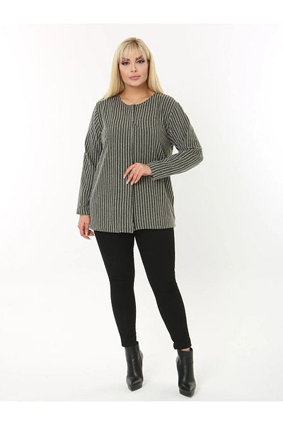 ViolettaXL Women's Plus Size Collar Clasp Vertical Striped Jacquard Evening Dress Cardigan