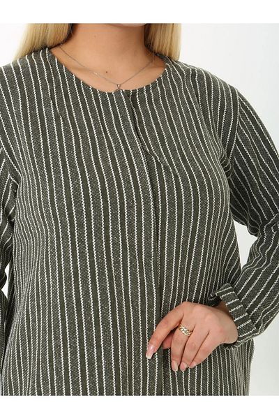 ViolettaXL Women's Plus Size Collar Clasp Vertical Striped Jacquard Evening Dress Cardigan