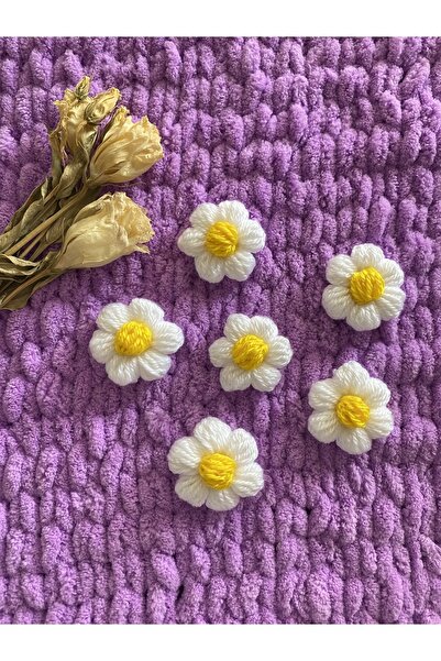 ÖRGÜCÜ DESİGN Örgü Papatya Hırka Kazak Toka Battaniye Süsleme (6adet)