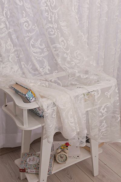 perhal perde ve halı Shawl Pattern White French Kdk Single Wing Close Pleated Tulle Background Curtain
