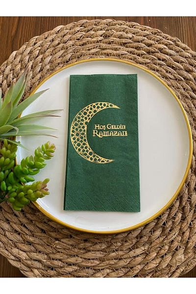 kidspartim Gold Gilded Green Welcome Ramadan Waiter Fold 16 Pieces New Model