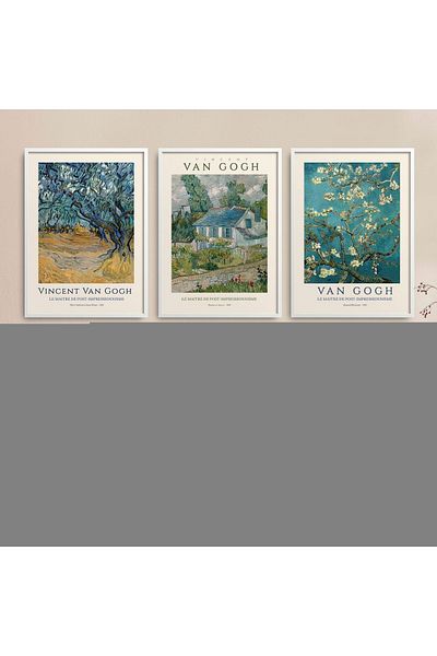 HOMEPACK Σετ 3 πίνακες ζωγραφικής Vincent Van Gogh με λευκό πλαστικοποιημένο πλαίσιο Hpn105
