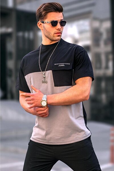 Madmext Tricou Black Color Block Overfit pentru bărbați 6088