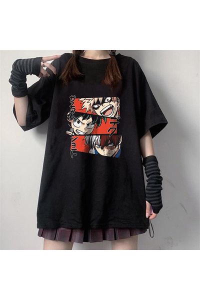 Touz My Hero Academia Collage εμπριμέ μαύρο μπλουζάκι Unisex Oversize