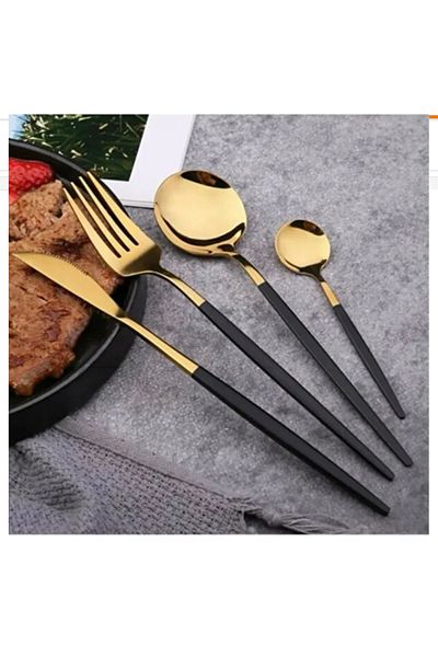 Demir Çeyiz Dmr Life Elite 36 Piece Black Gold Spoon Fork Set