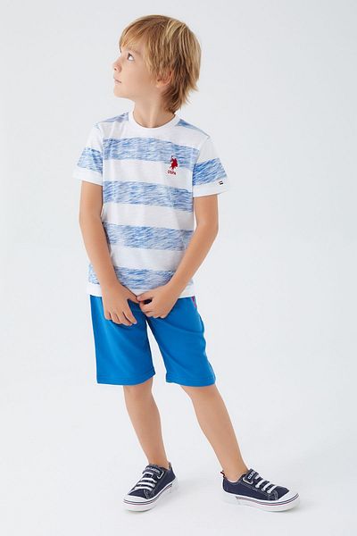 U.S. Polo Assn. Base. Polo Assn Stripe Pattern Blue Boy Bermuda Suit